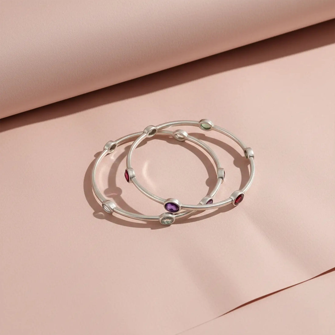 Multi-Gemstone Pure Silver Bangle Set- Made With Pure 925 Silver