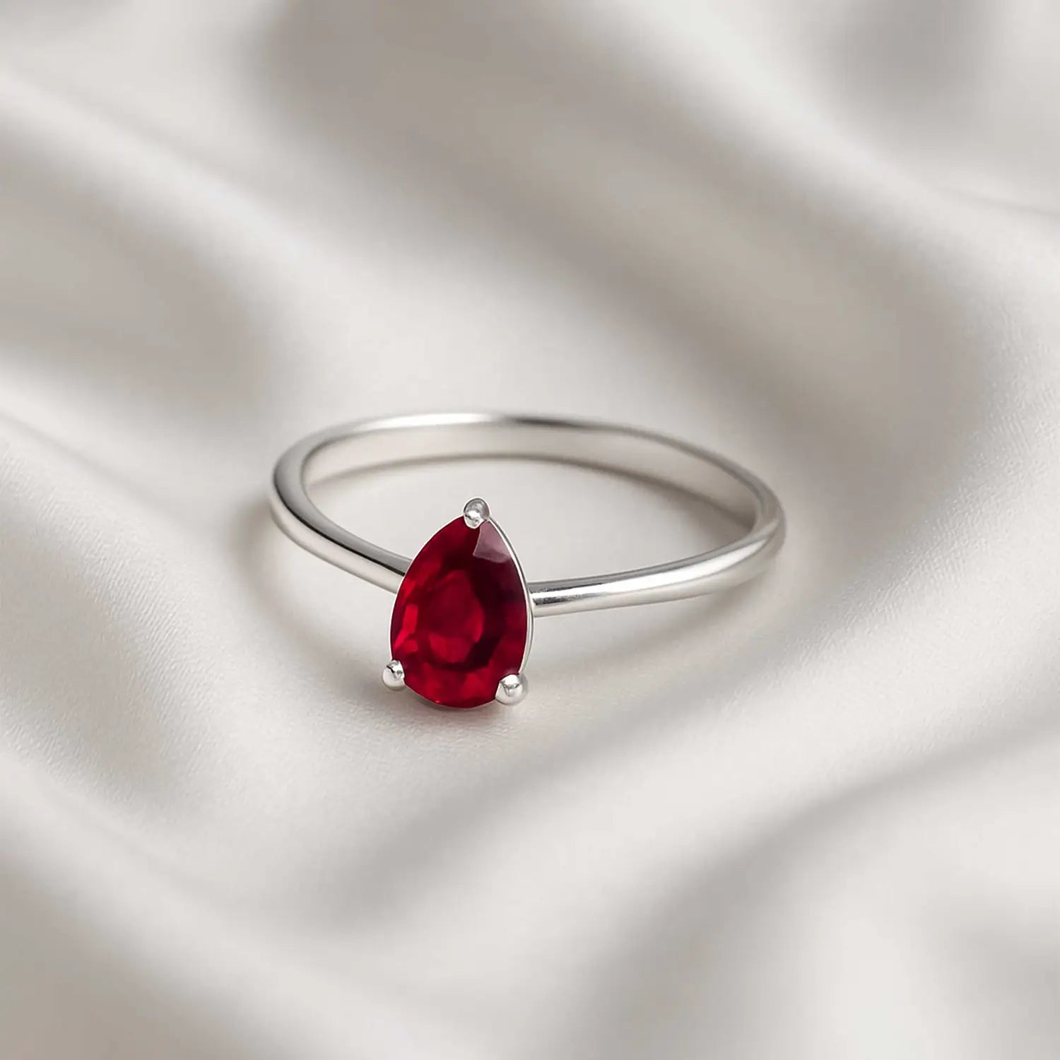 Red Tilak Shape Stone Silver Ring - Made With Pure 925 Silver