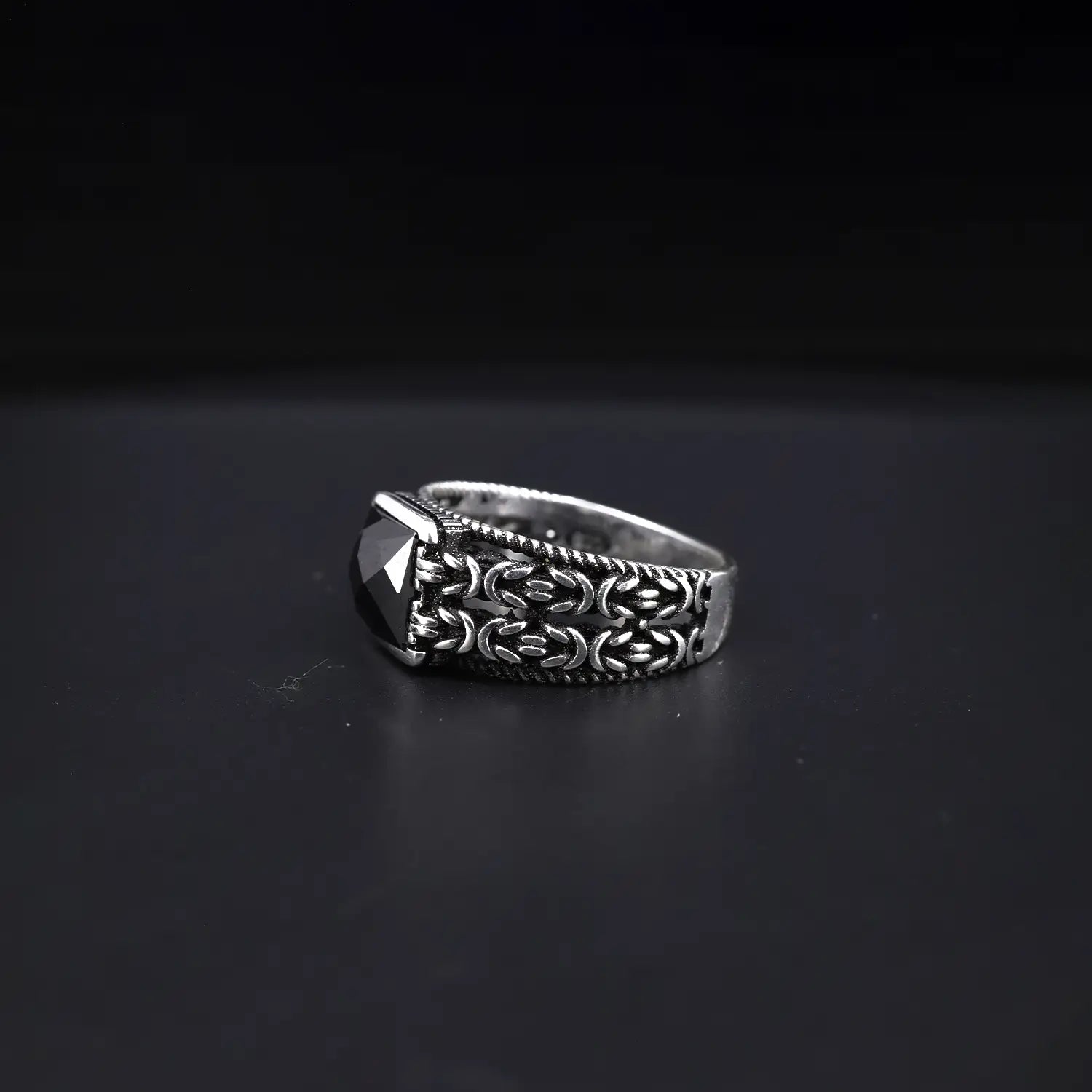 Oxidised Silver Ring with & Black Stone - Made With Pure 925 Silver