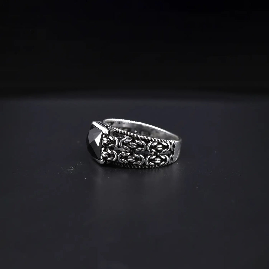 Oxidised Silver Ring with & Black Stone - Made With Pure 925 Silver
