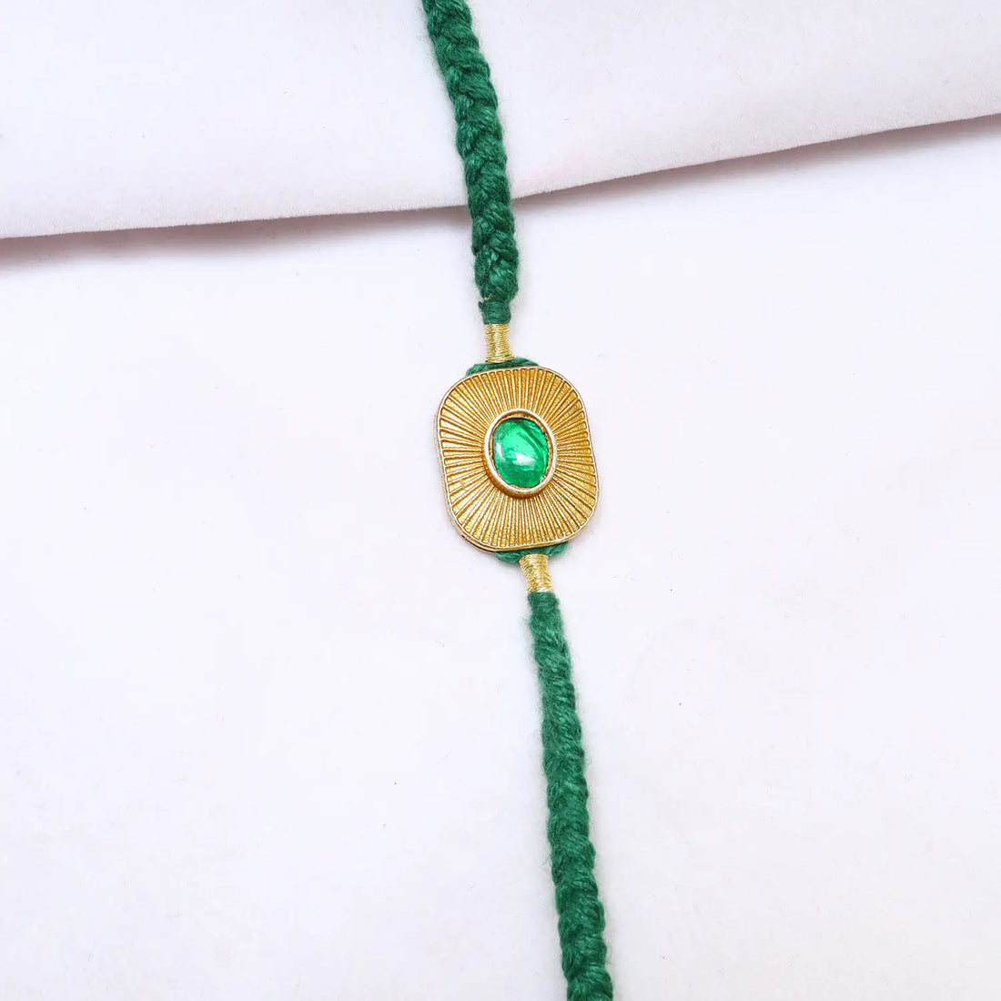 Green Stone Silver Rakhi - Made With Pure 925 Silver