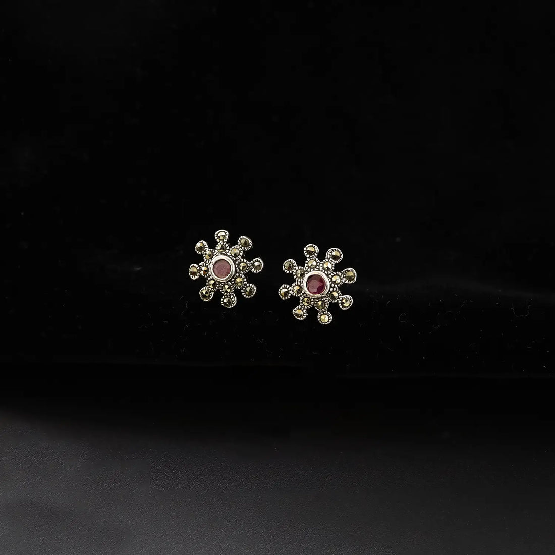 Vintage Ruby Floral 925 Silver Pendant Set - Made With Pure 925 Silver