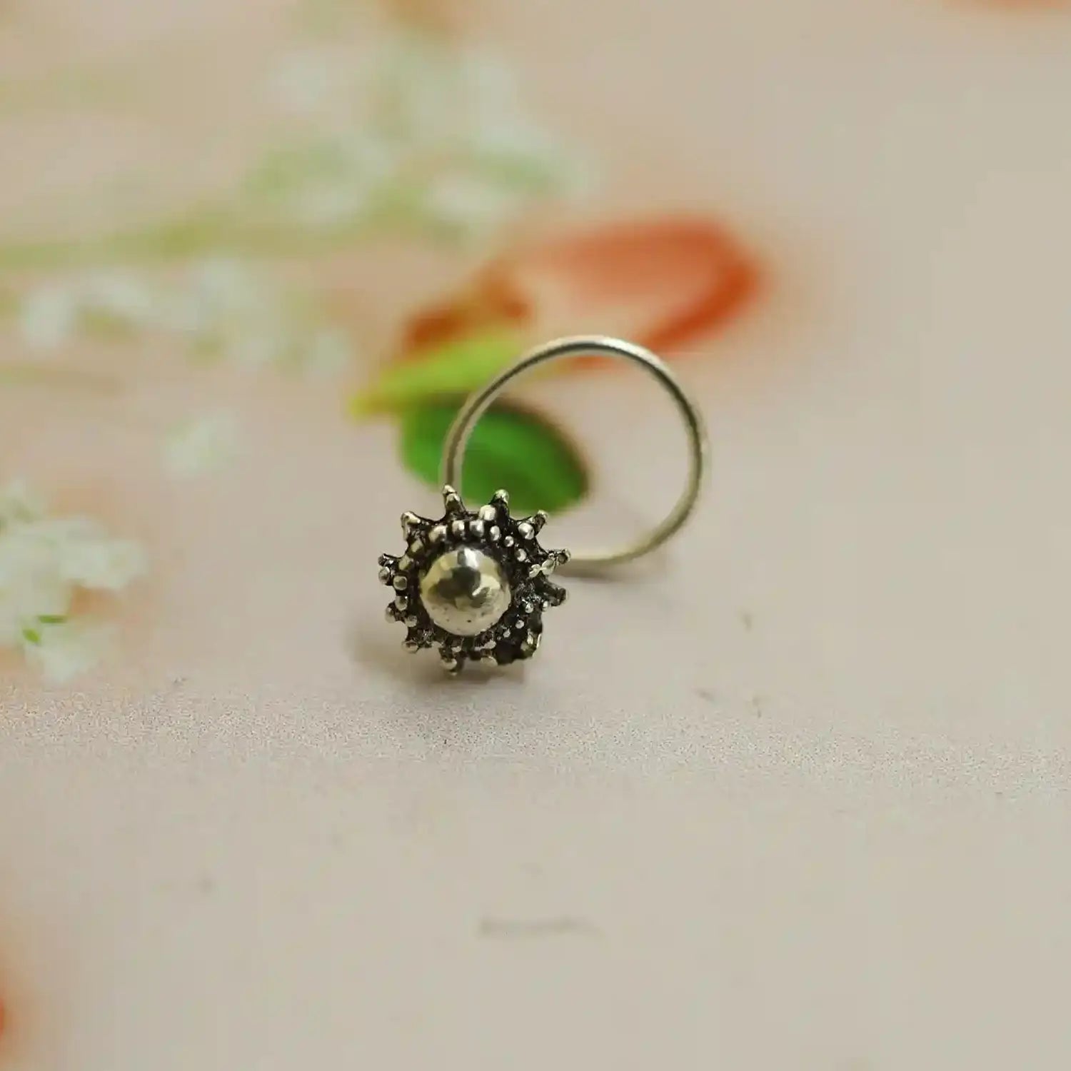Vintage Bloom Oxidised Silver Nose Pin- Made With Pure 925 Silver