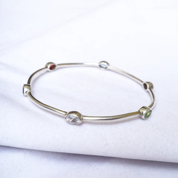Multi-Gemstone Sterling Silver Open Cuff Bracelet - Made With Pure 925 Silver