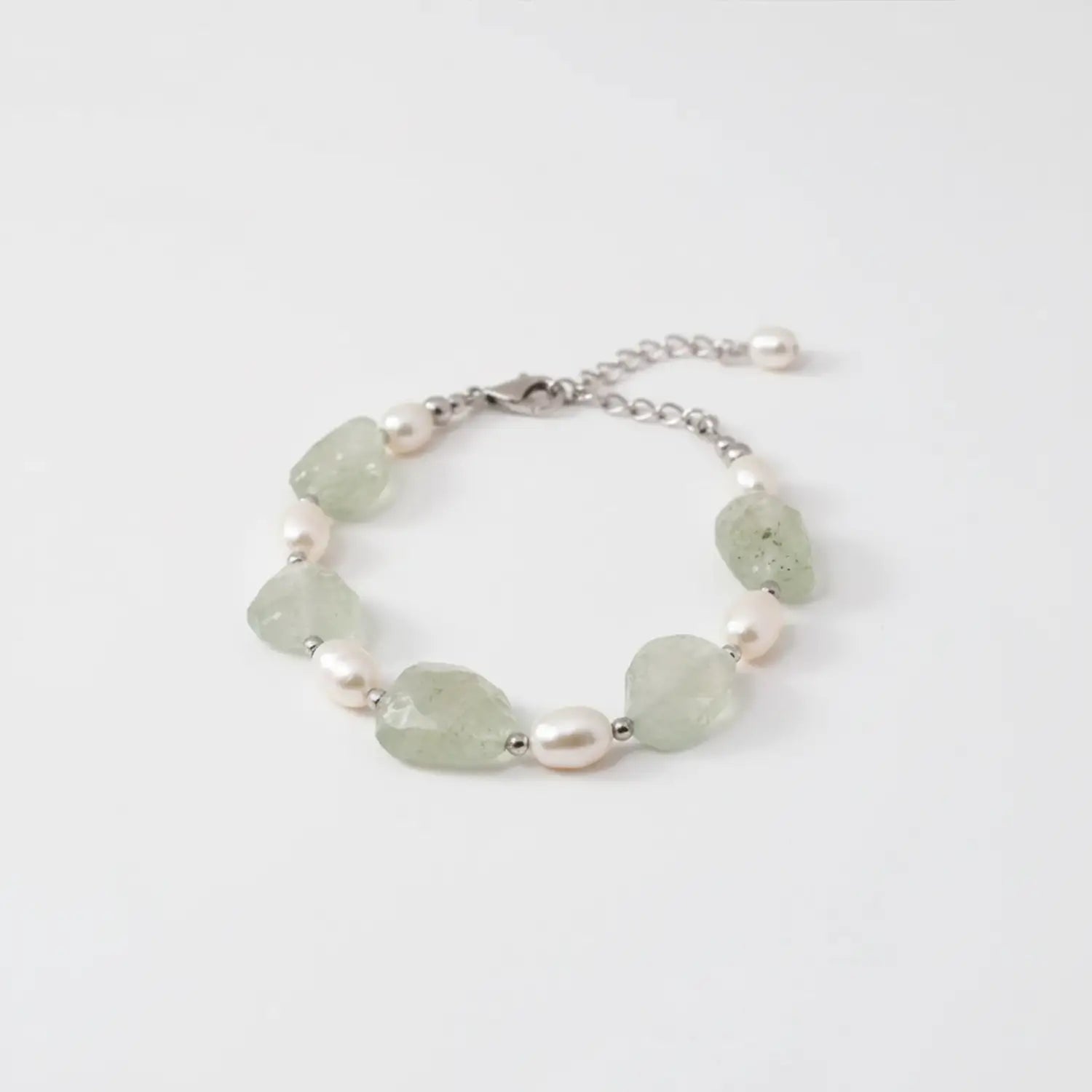 Green Amethyst & Pearl Sterling Silver Bracelet- Made With Pure 925 Silver