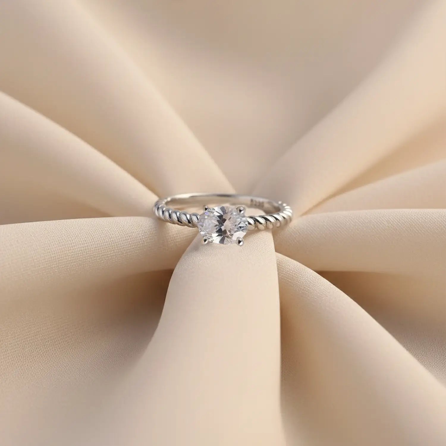 Pure Silver Solitaire Twist Band Ring - Made With Pure 925 Silver
