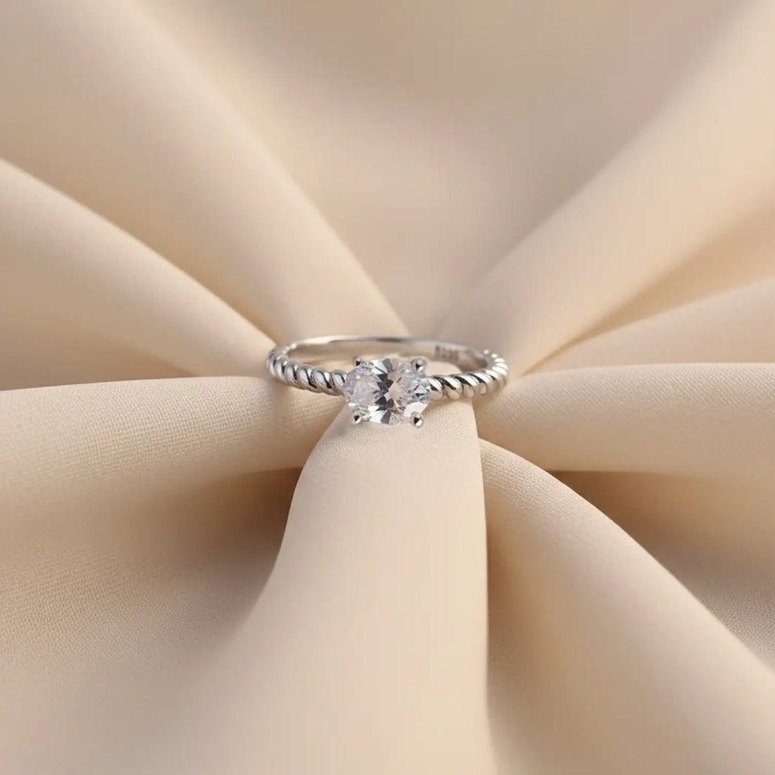 Pure Silver Solitaire Twist Band Ring - Made With Pure 925 Silver