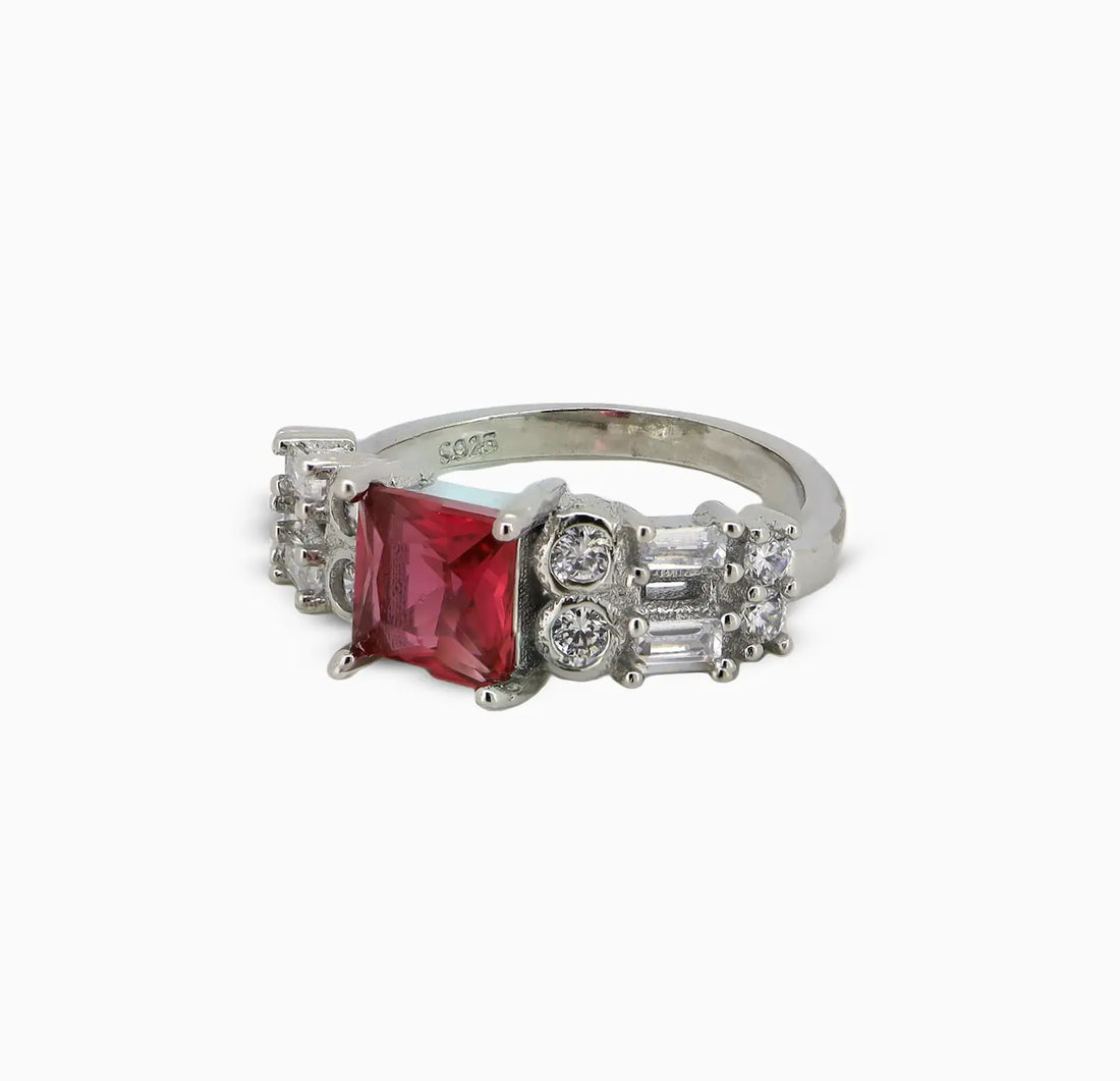 Crimson Elegance Pure Silver Ring - Made With Pure 925 Silver