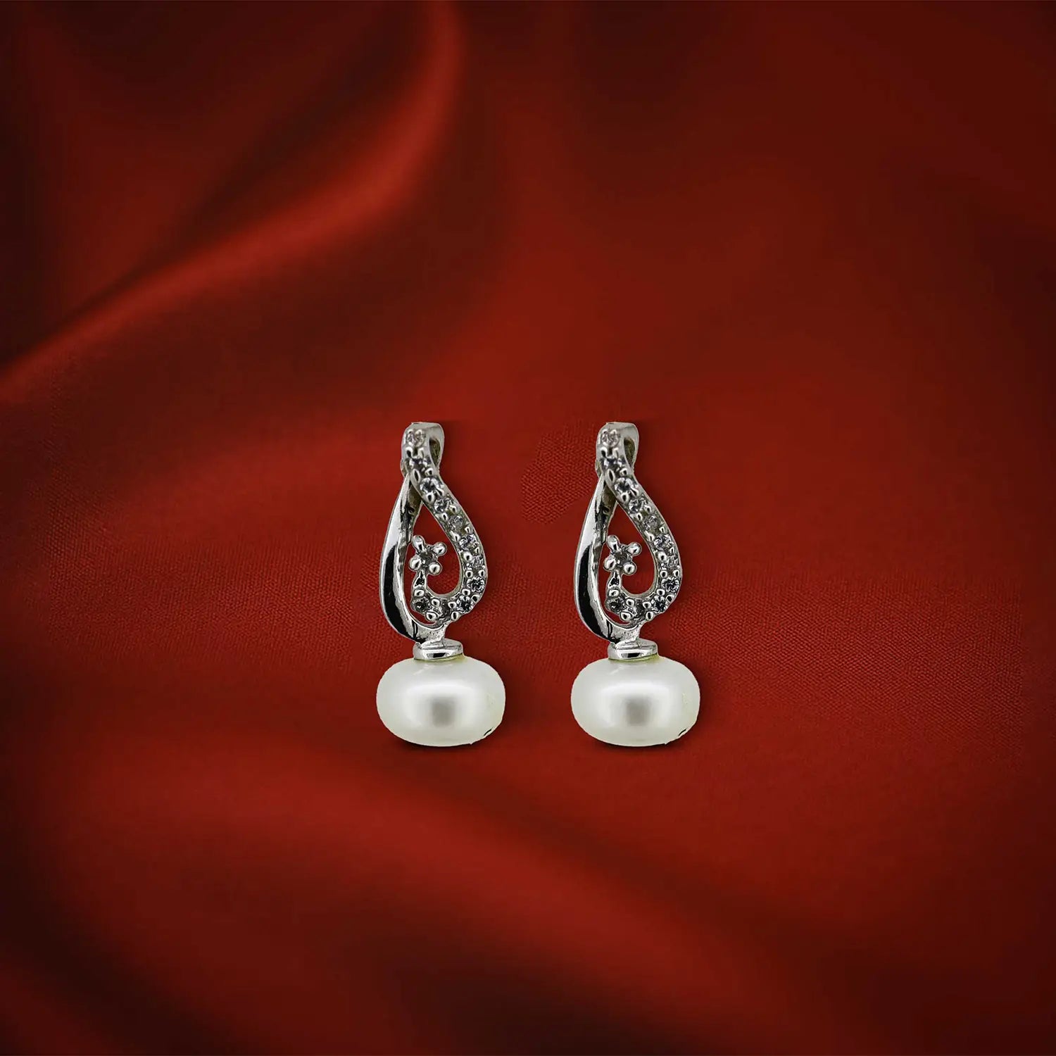 Pure Silver Pearl Drop Earrings with  Design- Made With Pure 925 Silver