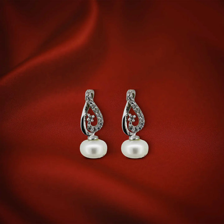 Pure Silver Pearl Drop Earrings with  Design- Made With Pure 925 Silver
