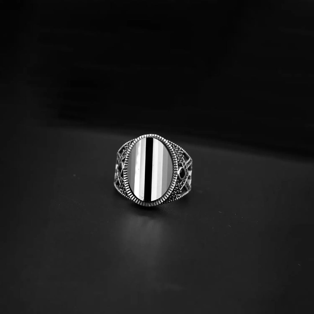 Pure Silver Black Onyx Tribal Ring - Made With Pure 925 Silver