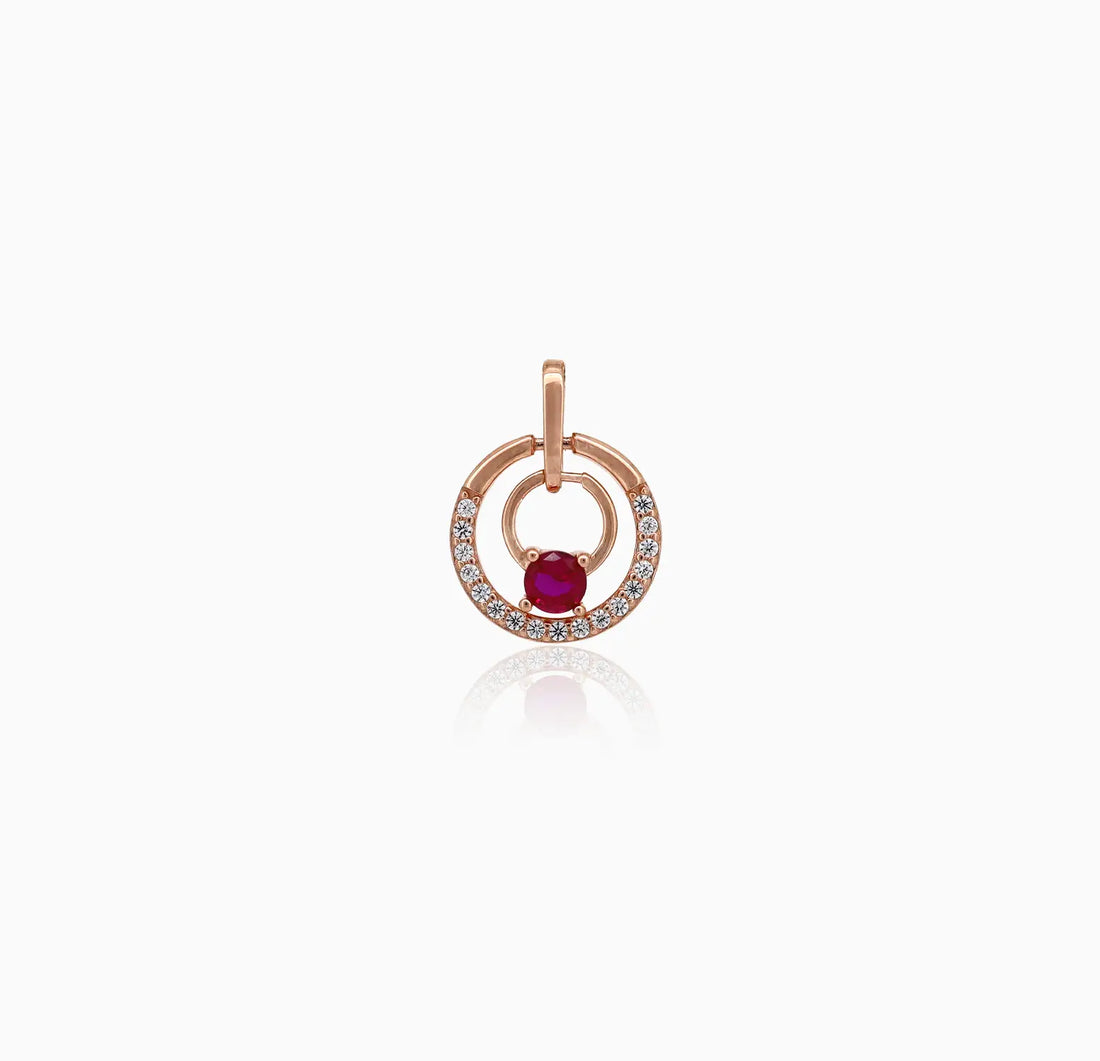 Rose Gold Ruby Circle Silver Pendant - Made With 925 Pure Silver