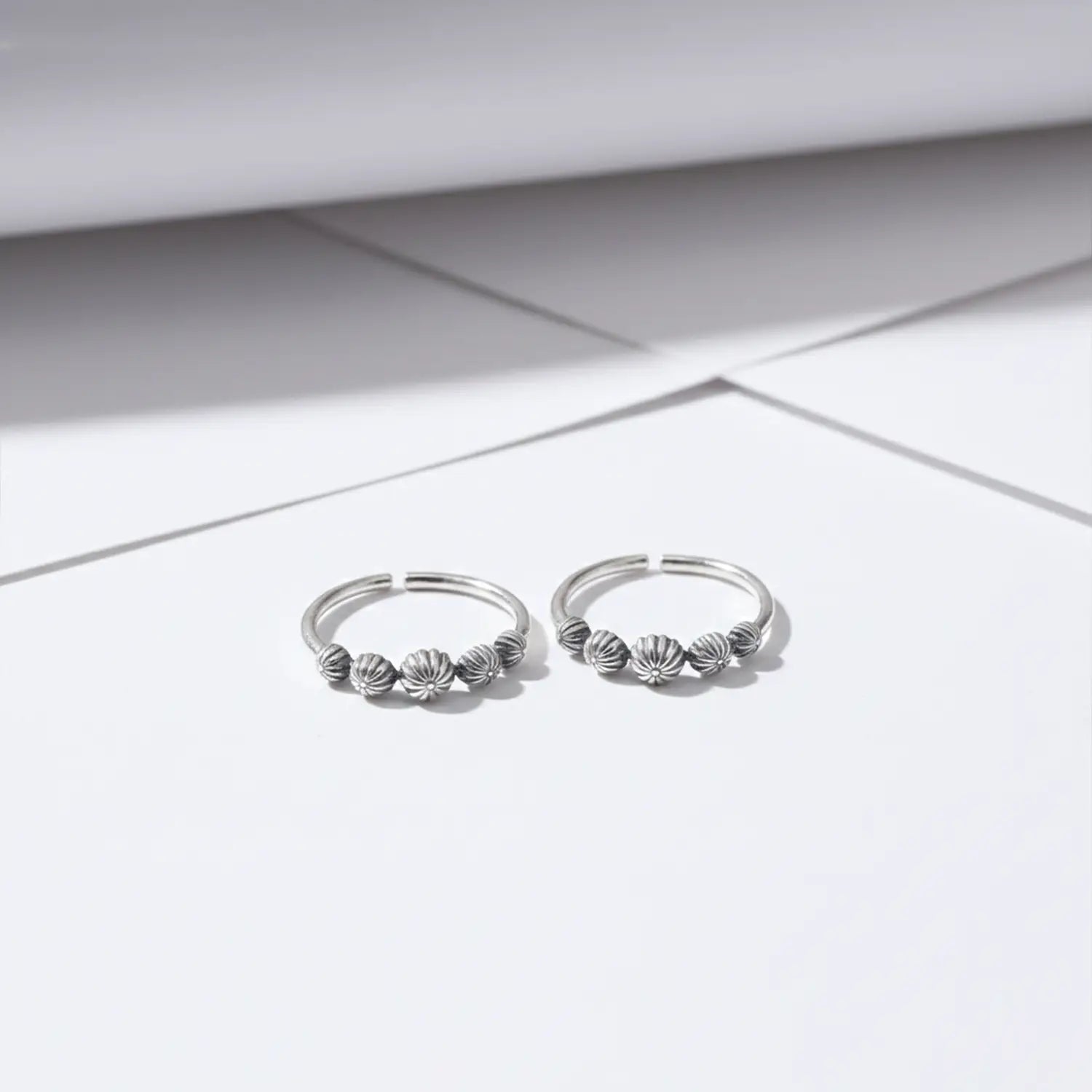 Delicate Beaded Floral  Toe Rings- Made With Pure 925 Silver