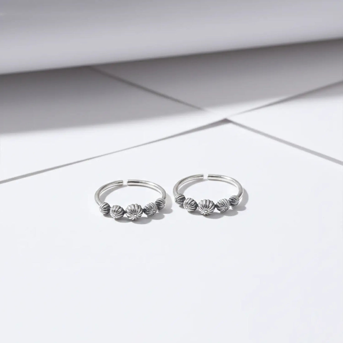 Delicate Beaded Floral  Toe Rings- Made With Pure 925 Silver