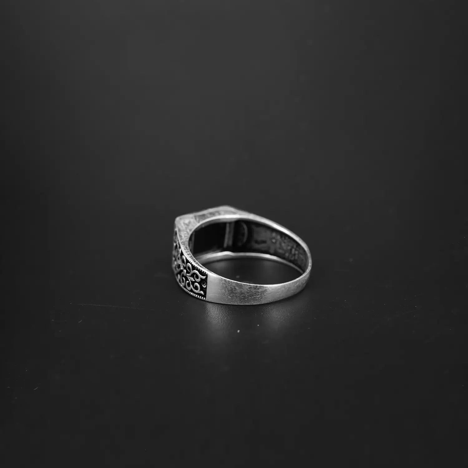 Black Onyx Regal Carved Ring- Made With Pure 925 Silver