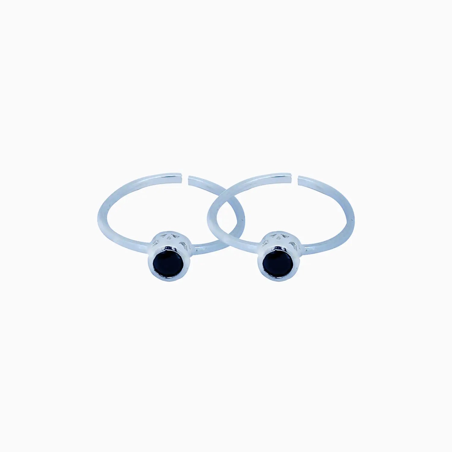 Minimalist Pure Silver Adjustable Toe Ring with Black Stone- Made With Pure 925 Silver