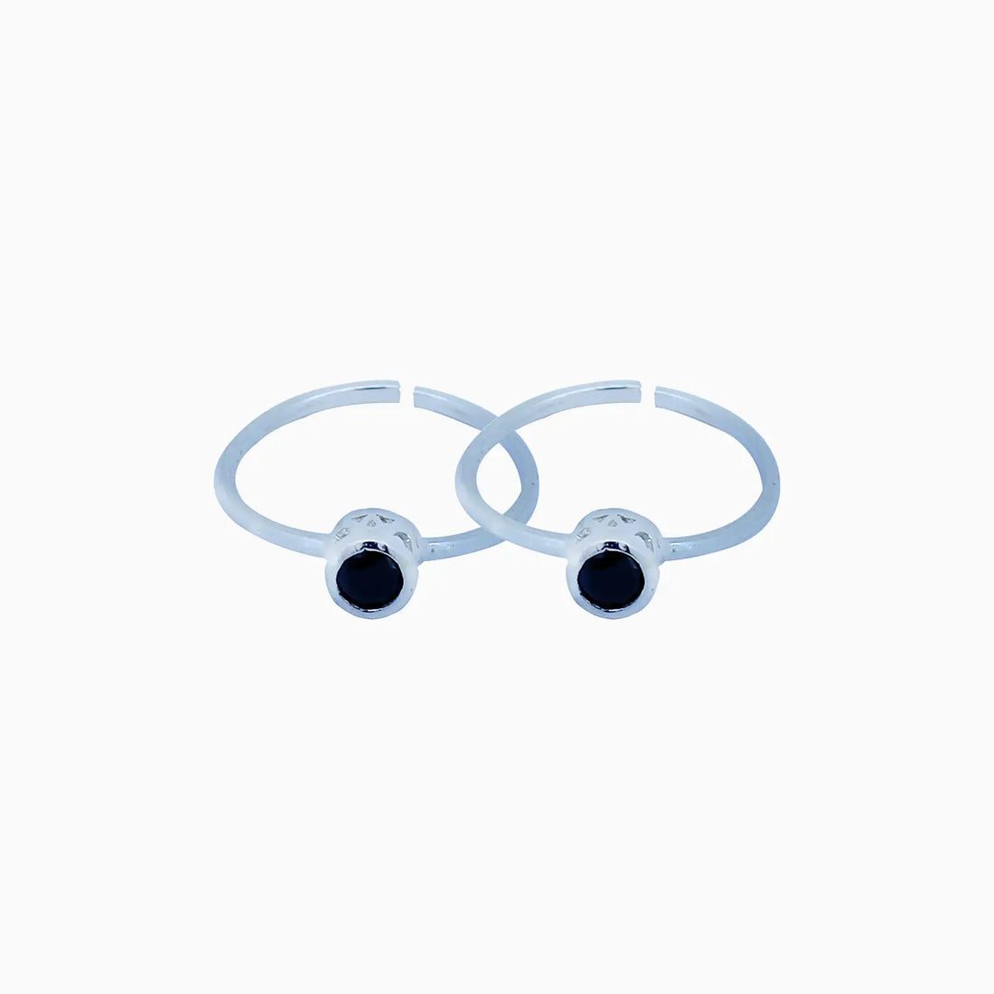 Minimalist Pure Silver Adjustable Toe Ring with Black Stone- Made With Pure 925 Silver