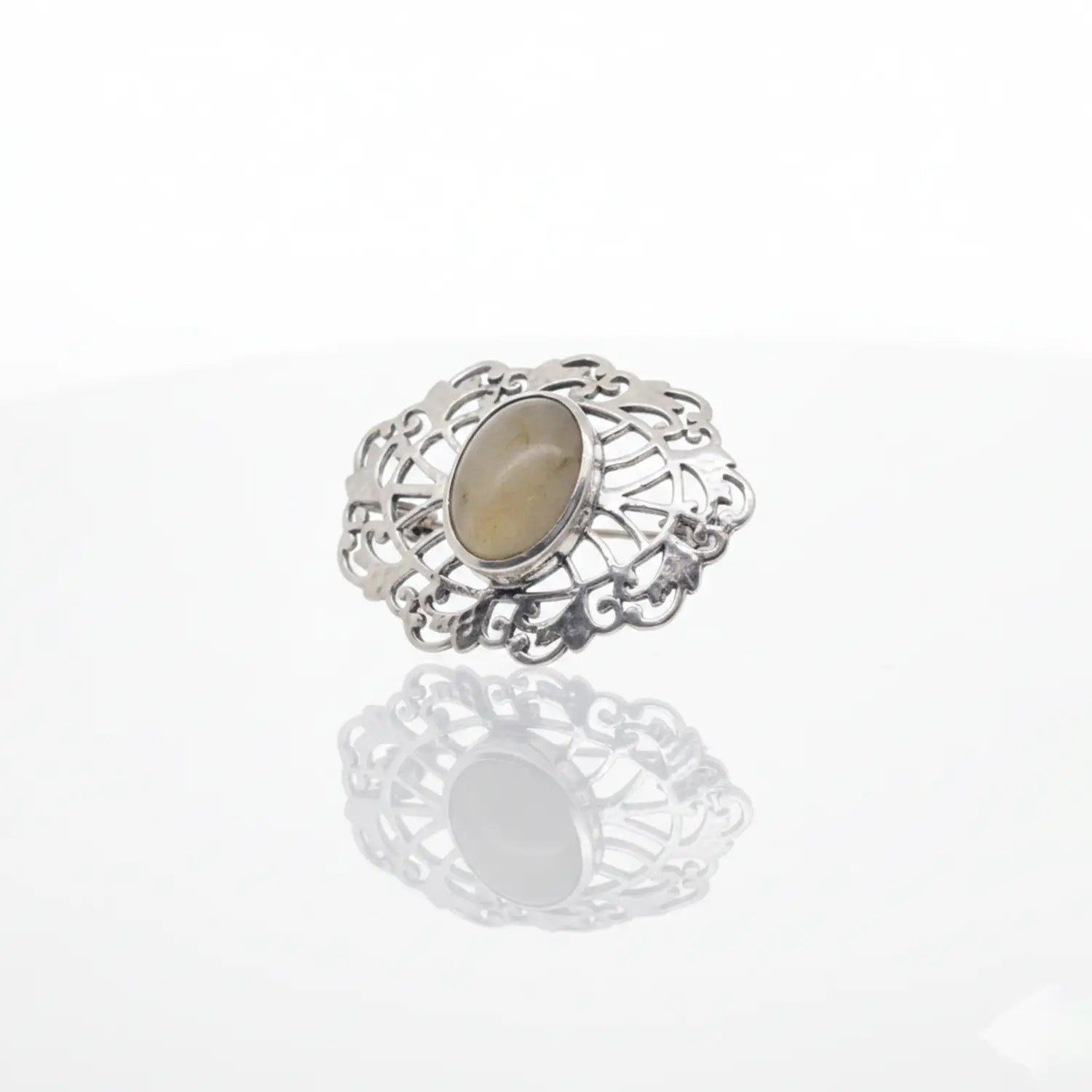 Elegant Oval Stone Sterling Silver Brooch- Made With Pure 925 Silver