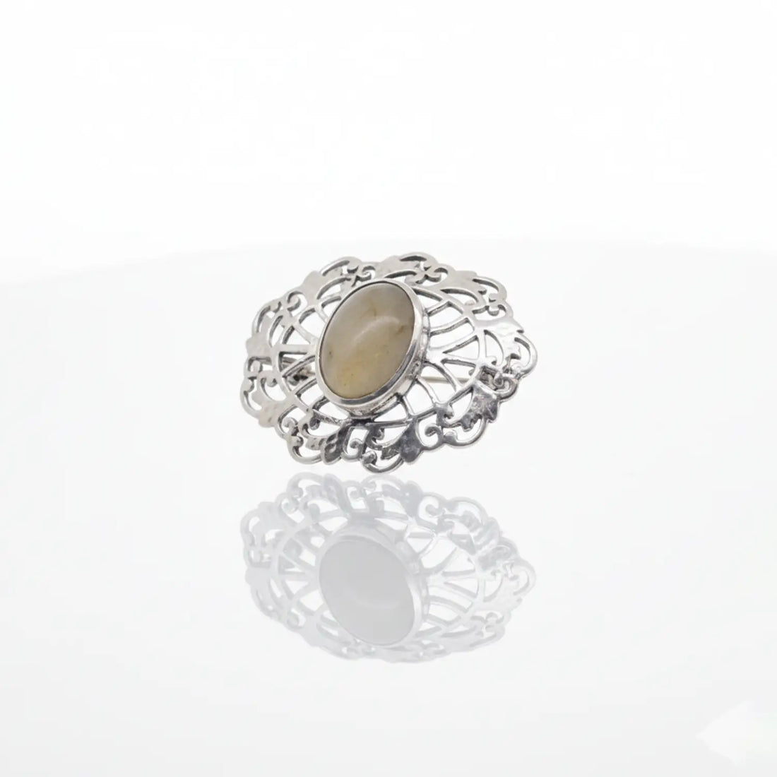 Elegant Oval Stone Sterling Silver Brooch- Made With Pure 925 Silver