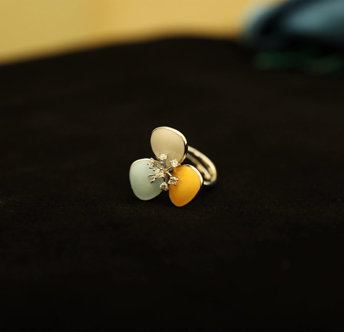 Pure Silver Multi-Stone Floral Ring - Made With Pure 925 Silver