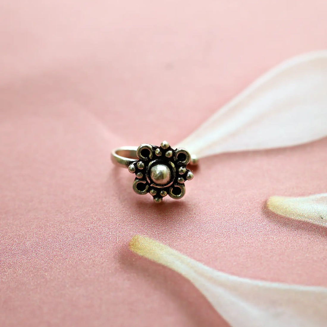 Vintage Floral Oxidised Silver Nose Pin- Made With Pure 925 Silver