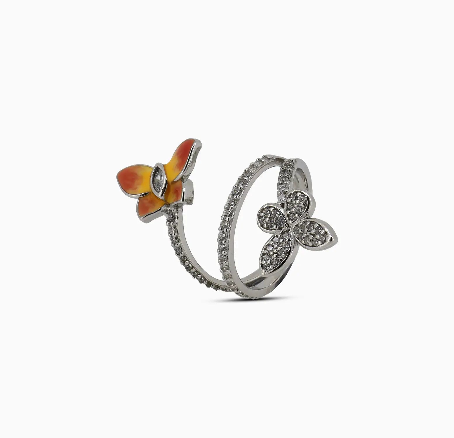 Silver Dual Butterfly Wrap Ring - Made With Pure 925 Silver
