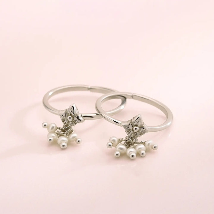 Floral Charm Silver Toe Rings- Made With Pure 925 Silver
