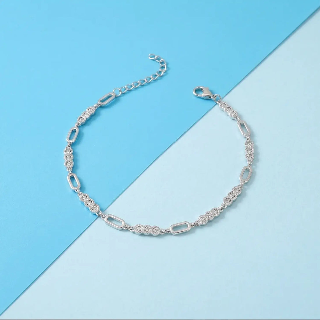 Elegant Link Style CZ Pure Silver Bracelet - Made With Pure 925 Silver