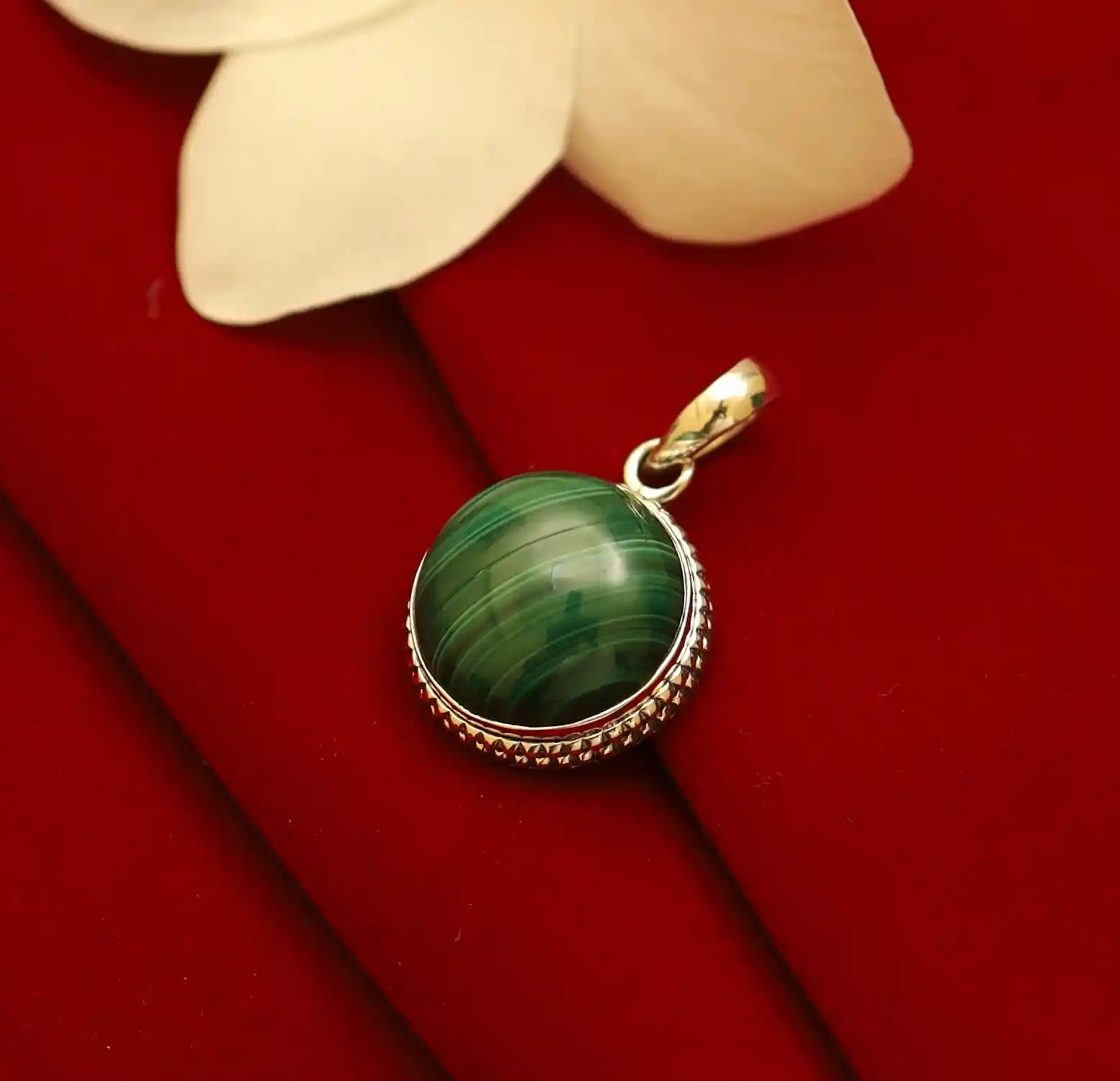 Pure Silver Malachite Round Pendant- Made With Pure 925 Silver