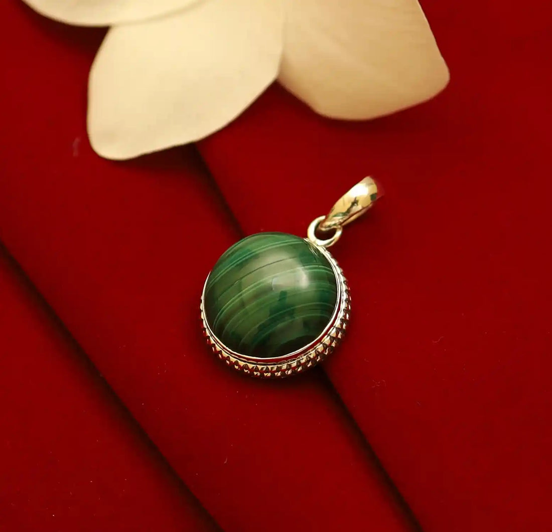 Pure Silver Malachite Round Pendant- Made With Pure 925 Silver