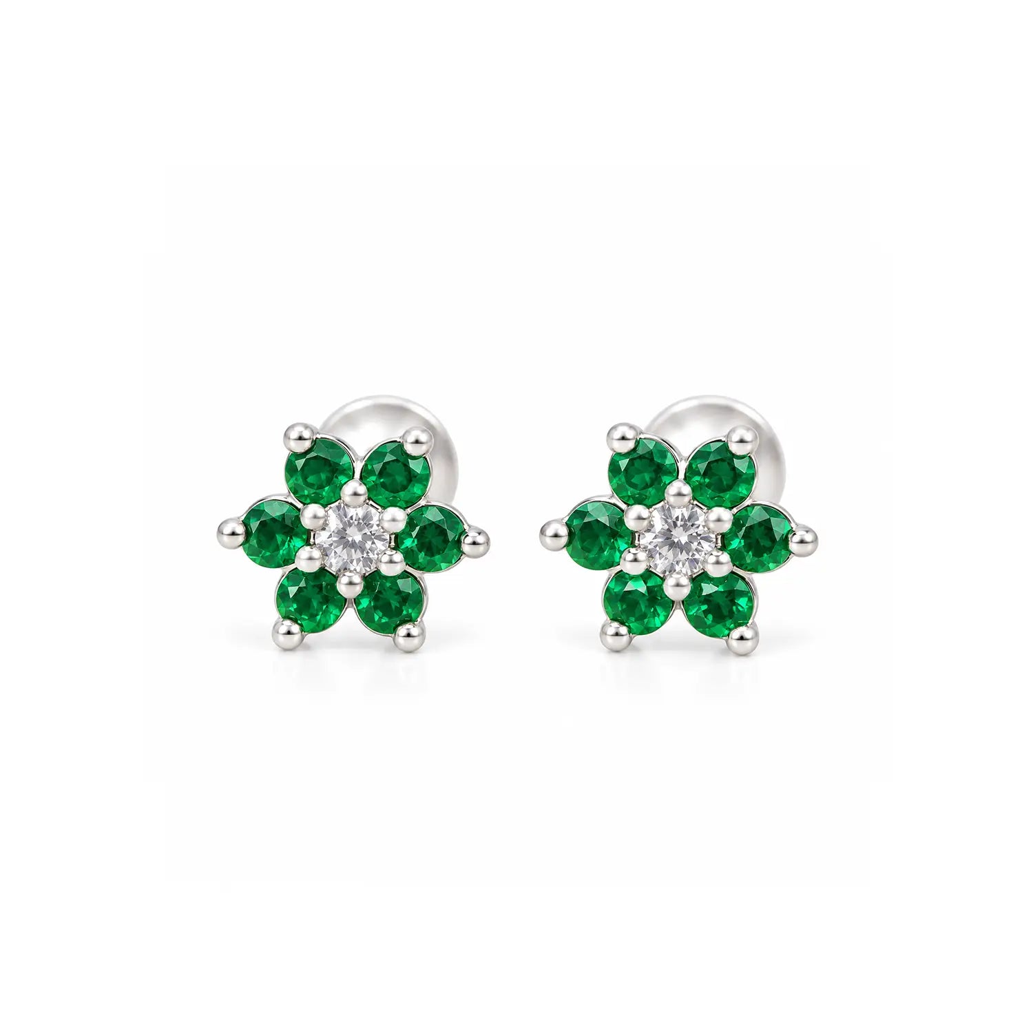 Black Floral Gemstone Silver Stud Earrings - Made With Pure 925 Silver