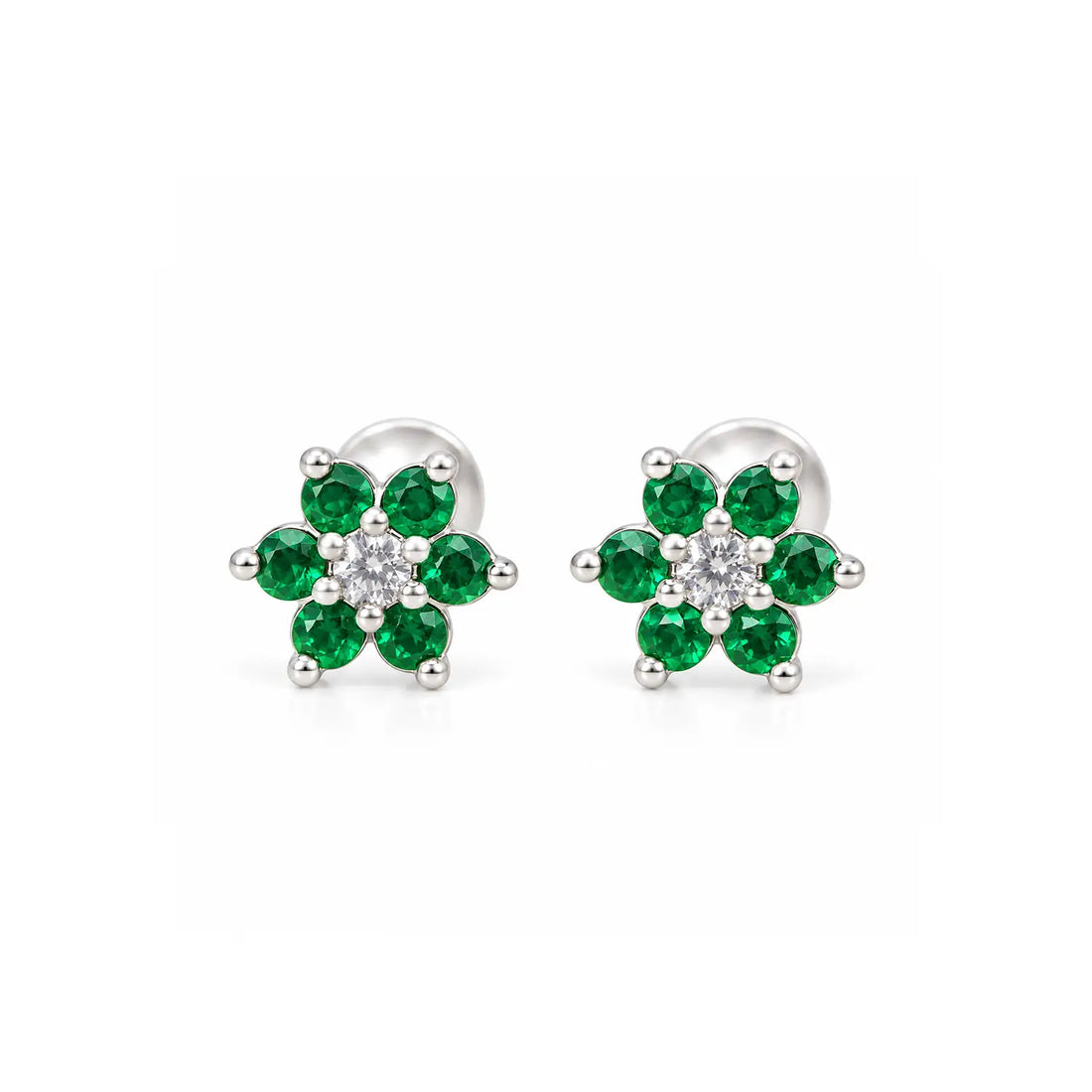 Black Floral Gemstone Silver Stud Earrings - Made With Pure 925 Silver