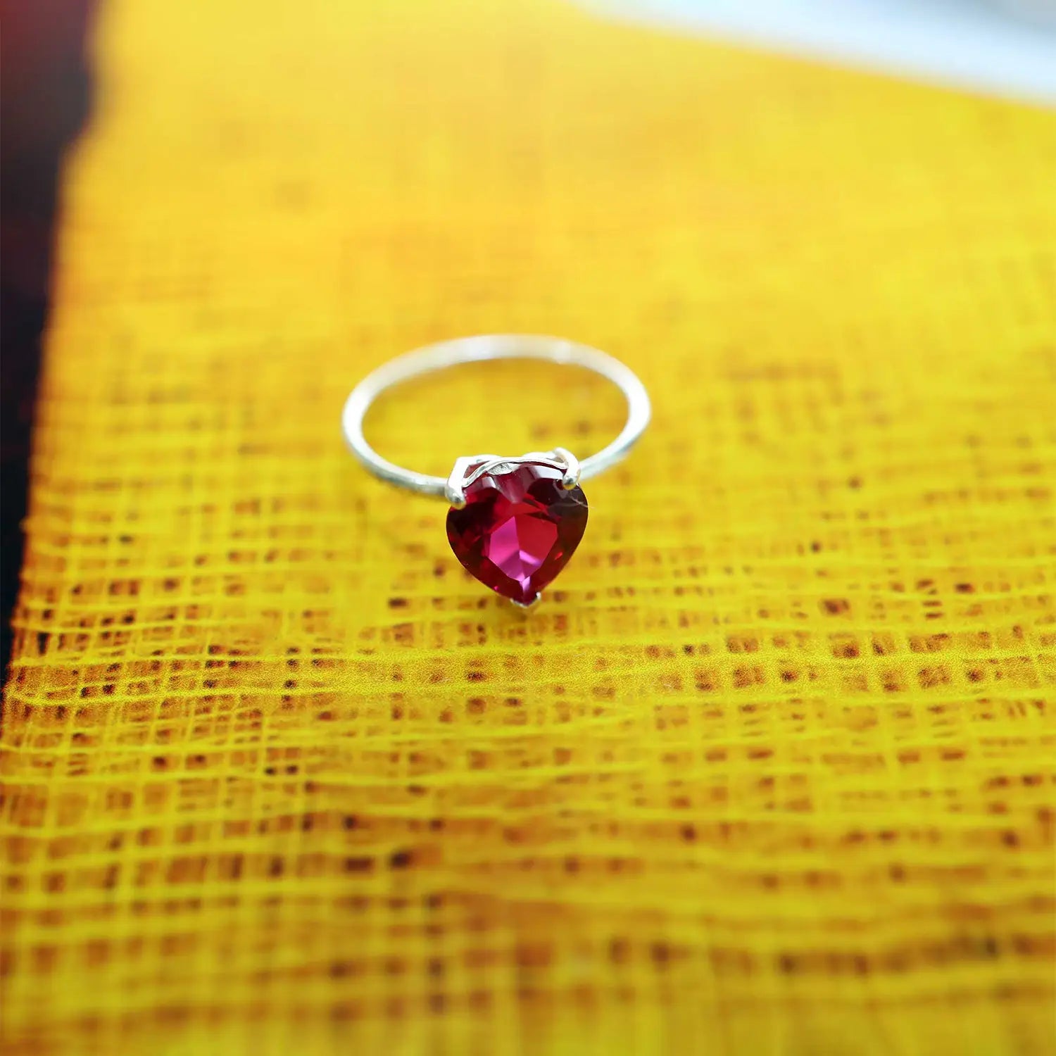Pure Silver Heart-Shaped Red Stone Ring - Made With Pure 925 Silver