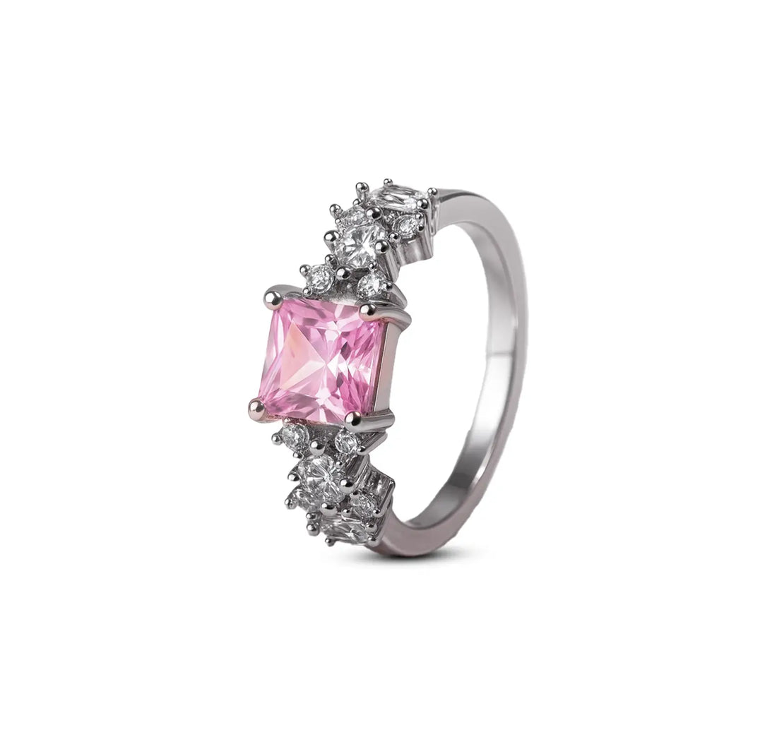 Pure Silver Pink Princess-Cut Ring - Made With Pure 925 Silver