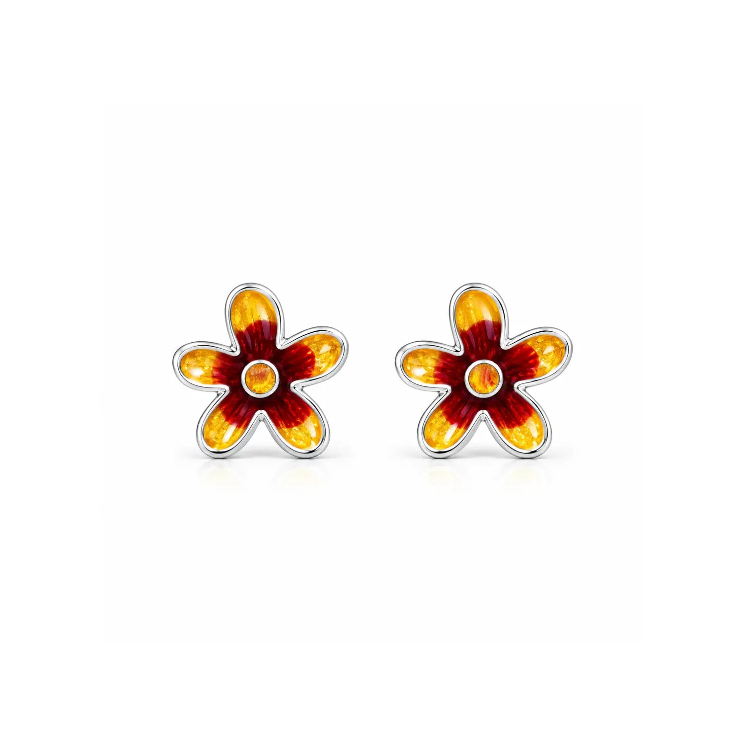 Purple Floral Enamel Silver Stud Earrings - Made With Pure 925 Silver