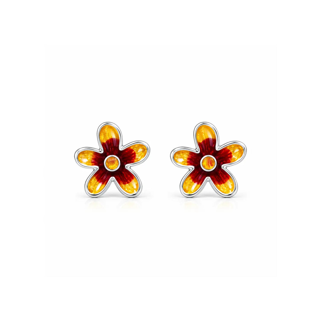 Purple Floral Enamel Silver Stud Earrings - Made With Pure 925 Silver