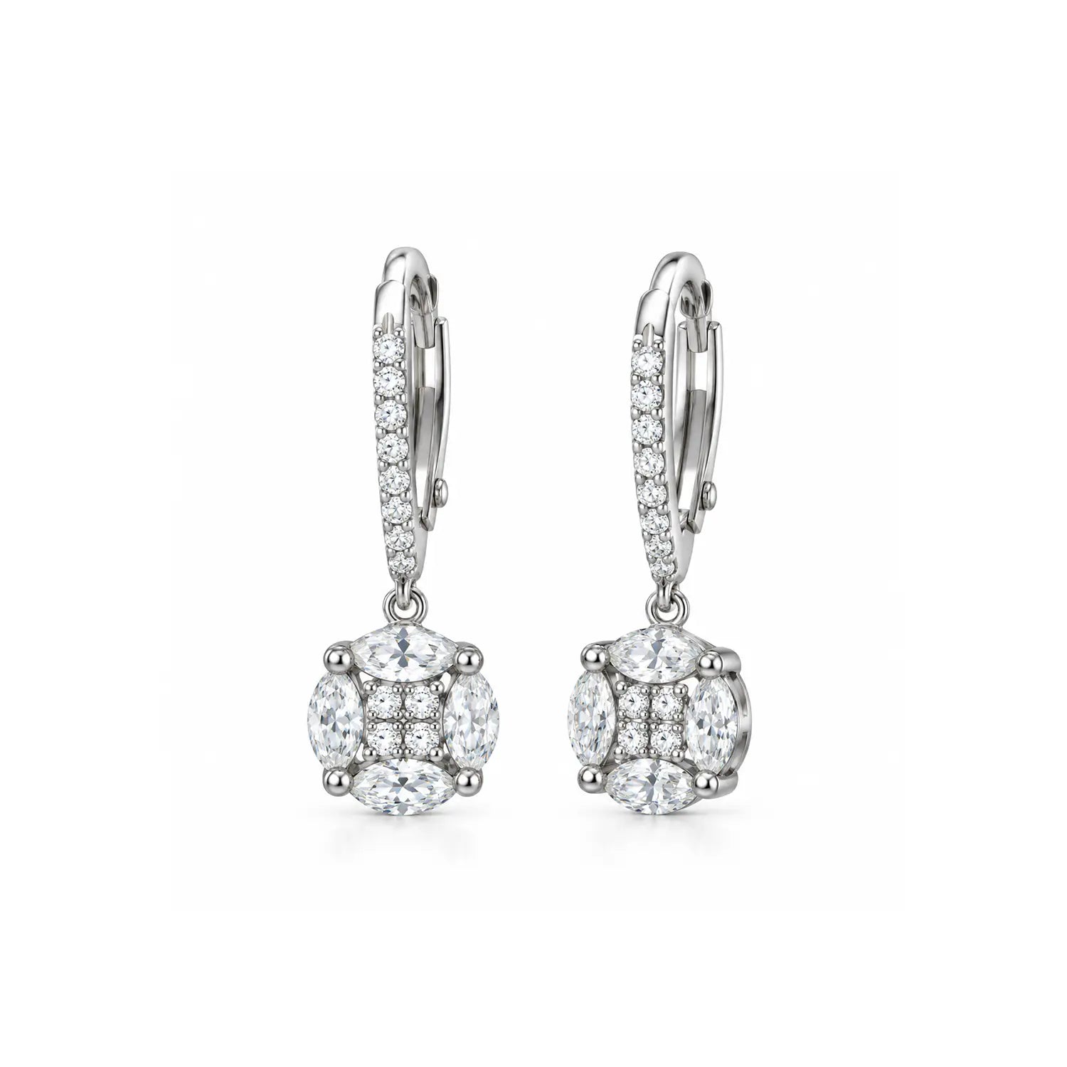 Elegant Radiant Crystal Drop Silver Earrings - Made With Pure 925 Silver