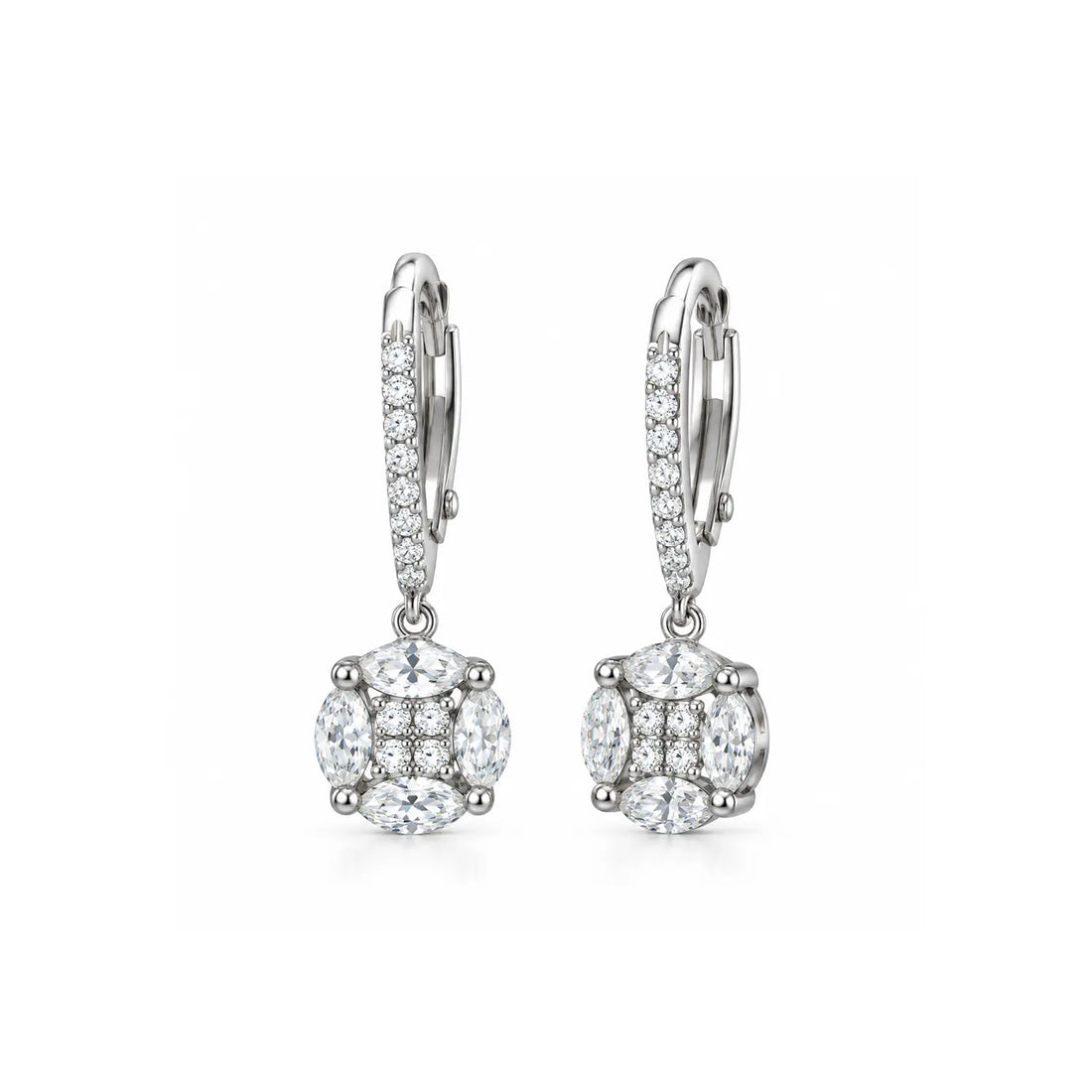 Elegant Radiant Crystal Drop Silver Earrings - Made With Pure 925 Silver