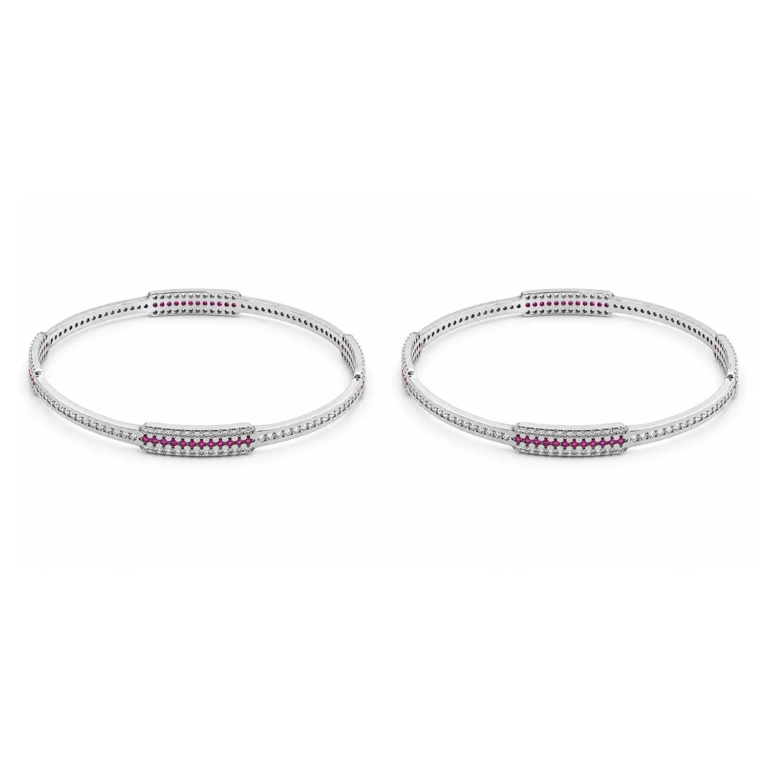 Ruby Accent Elegant Silver Bangles - Made With Pure 925 Silver