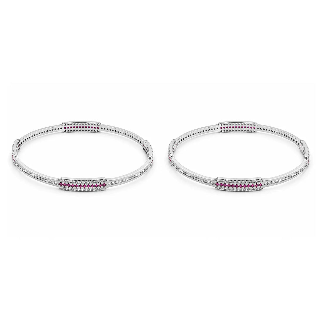 Ruby Accent Elegant Silver Bangles - Made With Pure 925 Silver