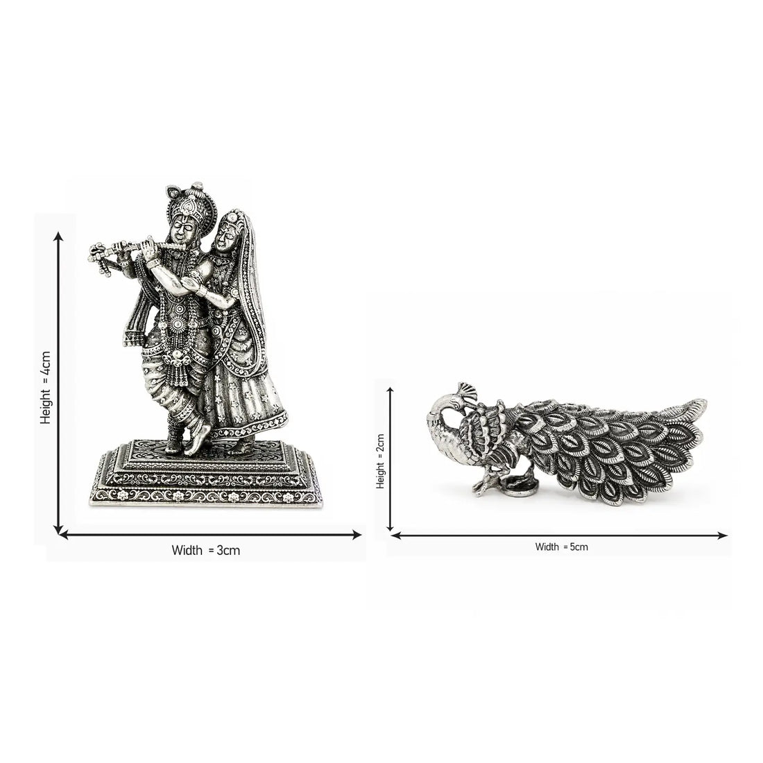 Silver Peacock & Radha Krishna Idol Festival Combo - Made With Pure 925 Silver