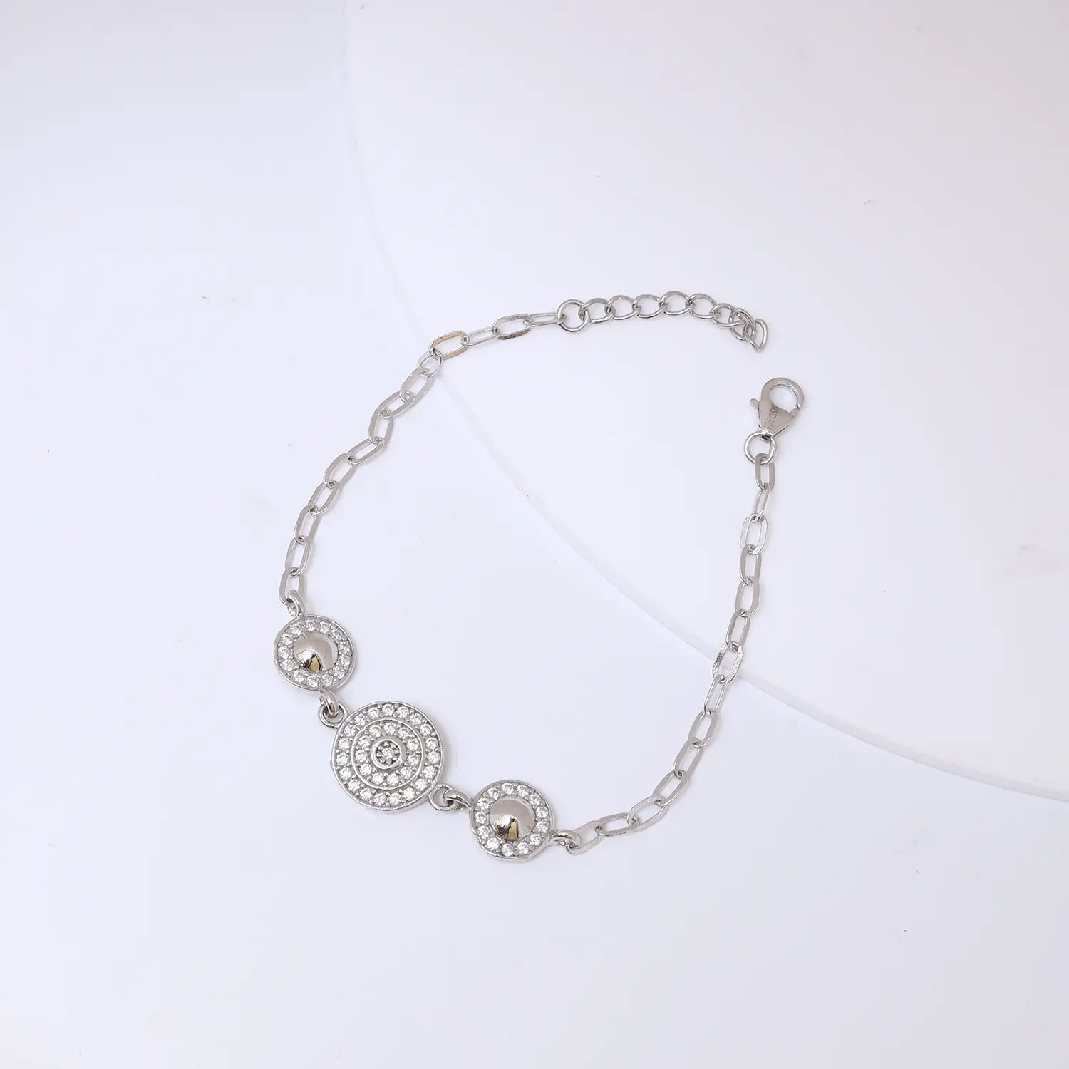 Elegant Circular Charm CZ Pure Silver Bracelet - Made With Pure 925 Silver