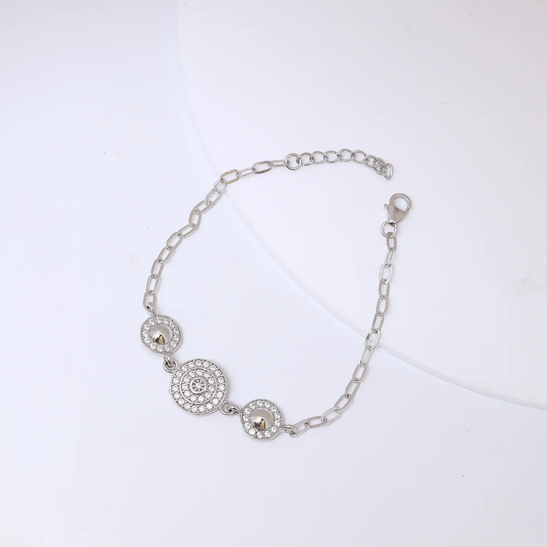 Elegant Circular Charm CZ Pure Silver Bracelet - Made With Pure 925 Silver