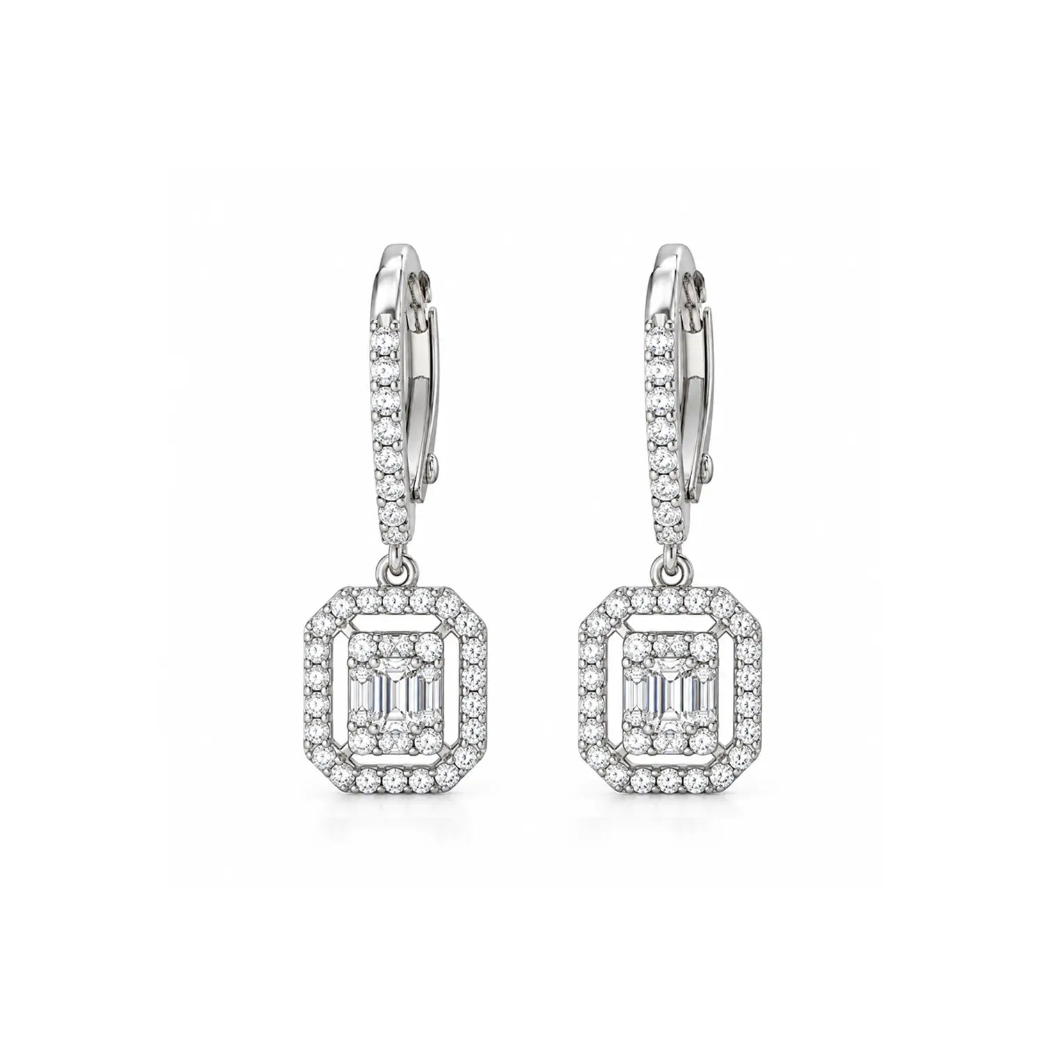 Elegant Geometric Sparkle Drop Earrings - Made With Pure 925 Silver