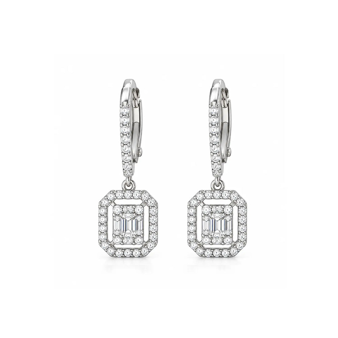 Elegant Geometric Sparkle Drop Earrings - Made With Pure 925 Silver