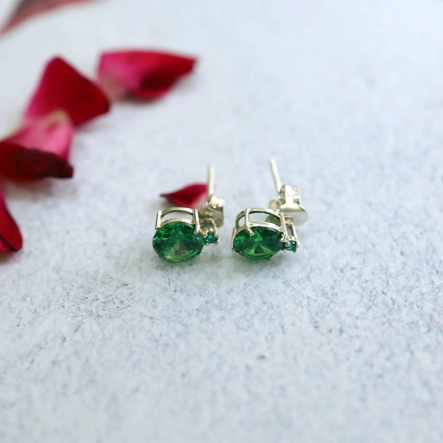 Pure Silver Green Stone Earrings- Made With Pure 925 Silver