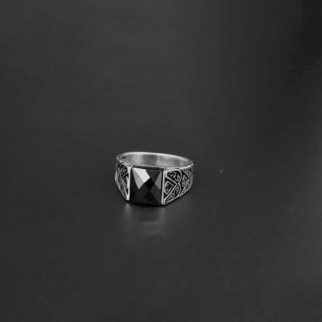 Oxidised Silver Ring with Black Stone - Made With Pure 925 Silver