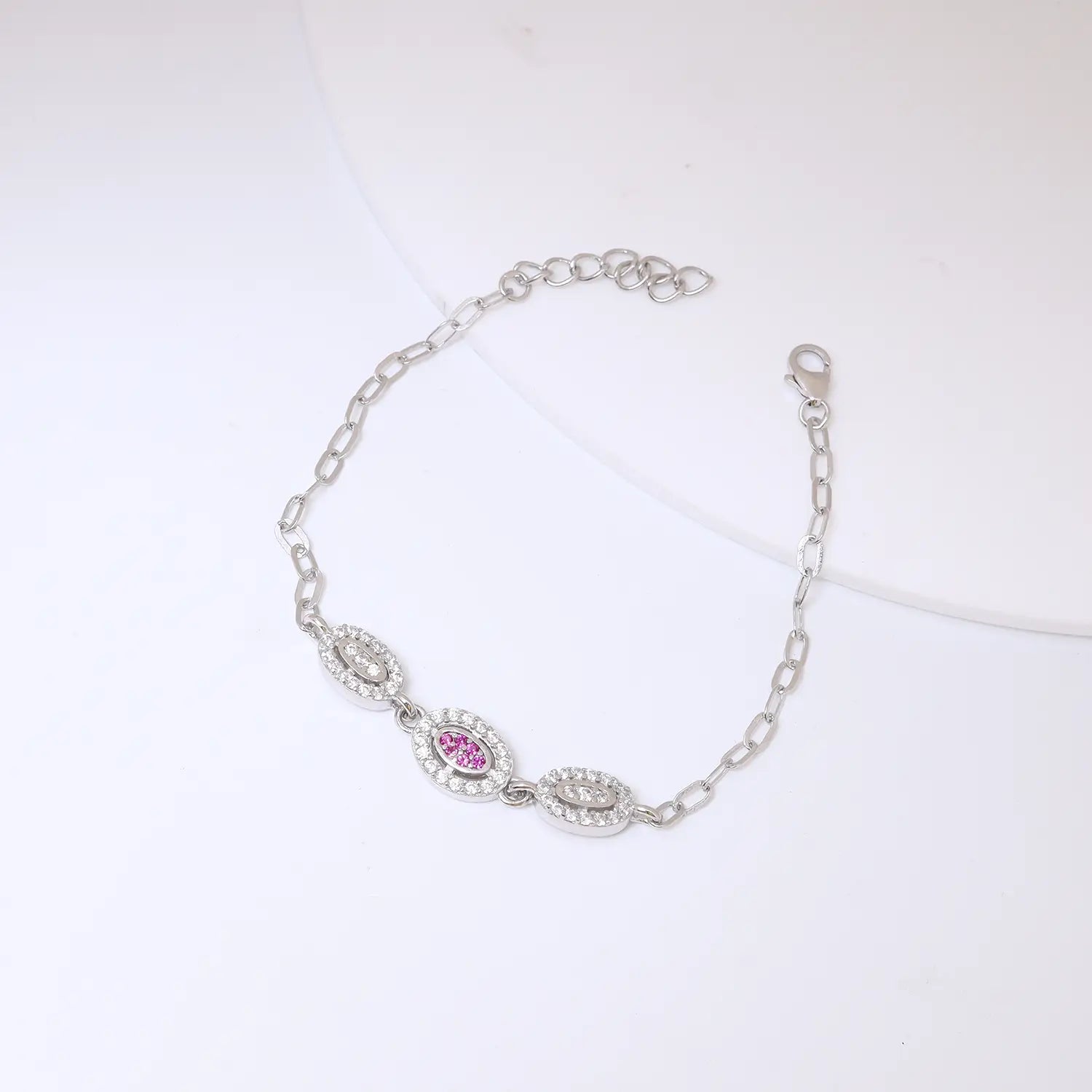 Elegant Pink Oval CZ Pure Silver Bracelet - Made With Pure 925 Silver