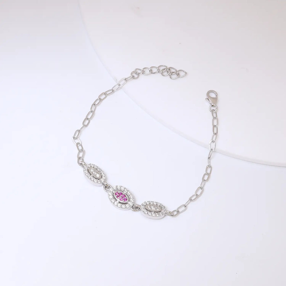 Elegant Pink Oval CZ Pure Silver Bracelet - Made With Pure 925 Silver