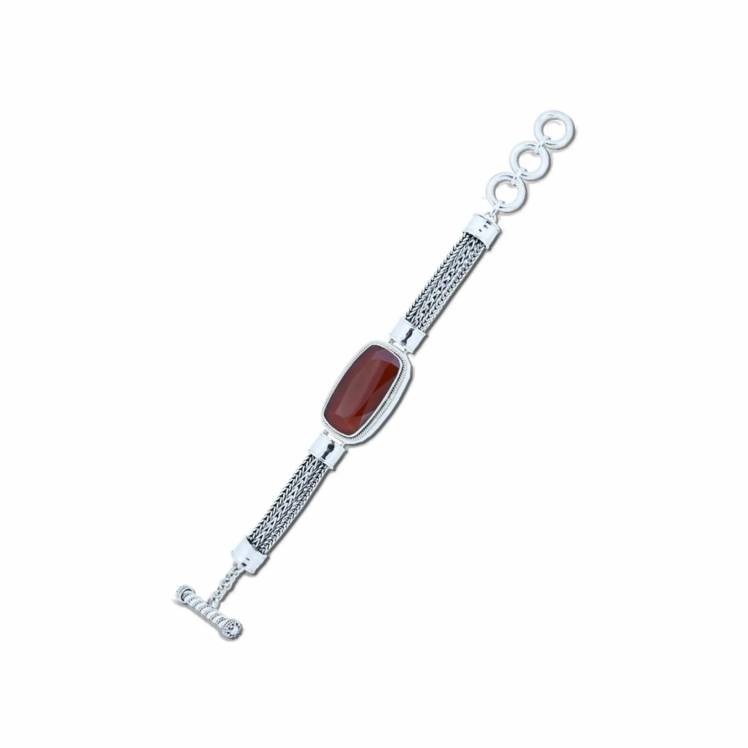 Silver Red Garnet Gemstone Bracelet - Made With Pure 925 Silver
